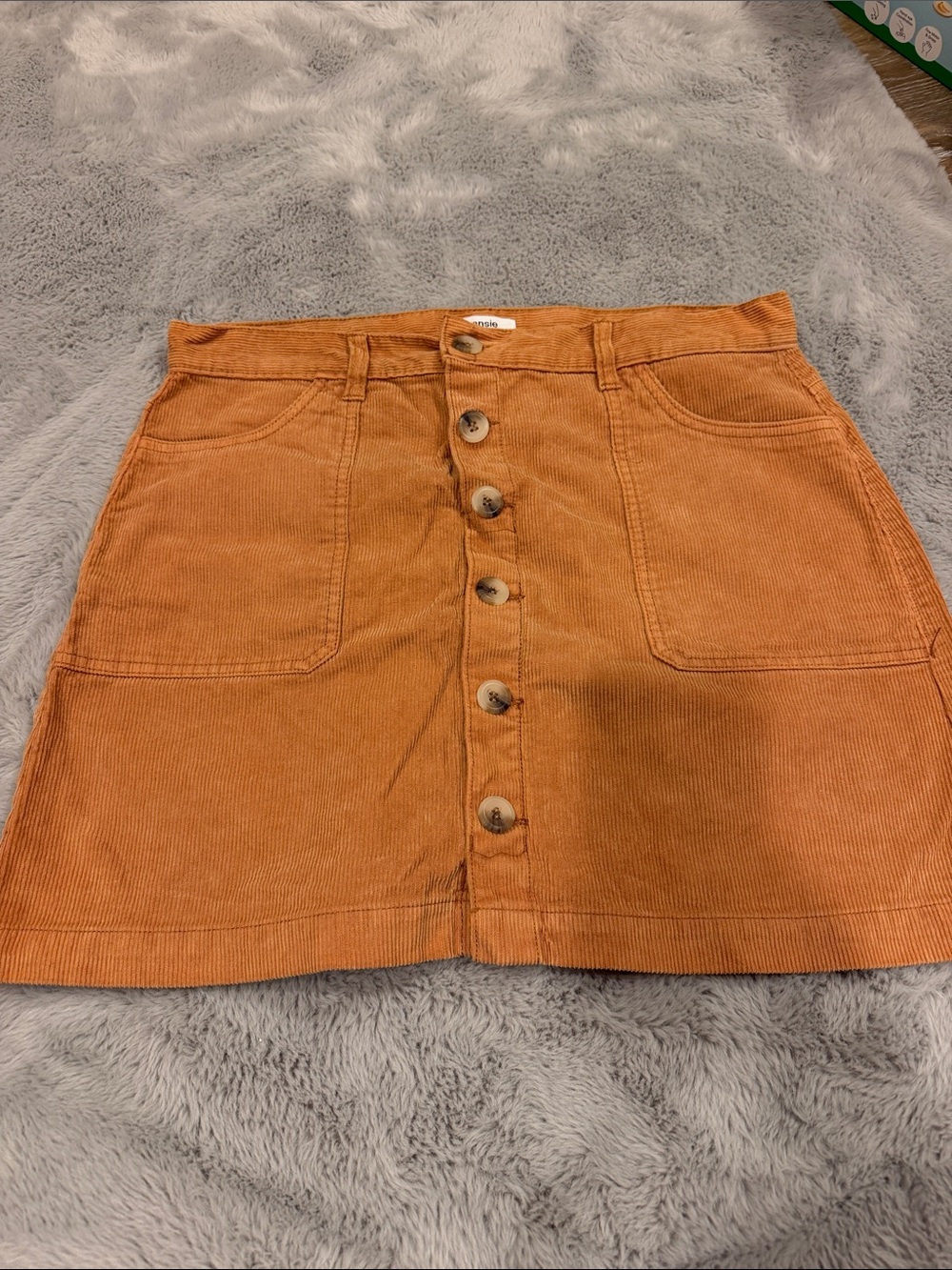 Button-Front Corduroy Mini Skirt - Rust tan